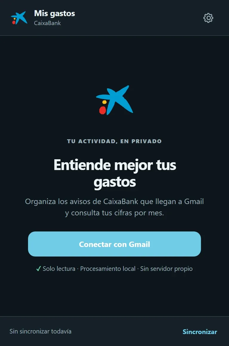 Pantalla inicial antes de conectar la cuenta de correo.